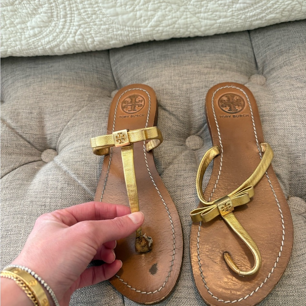 Tory Burch Metallic Gold Thong Sandals